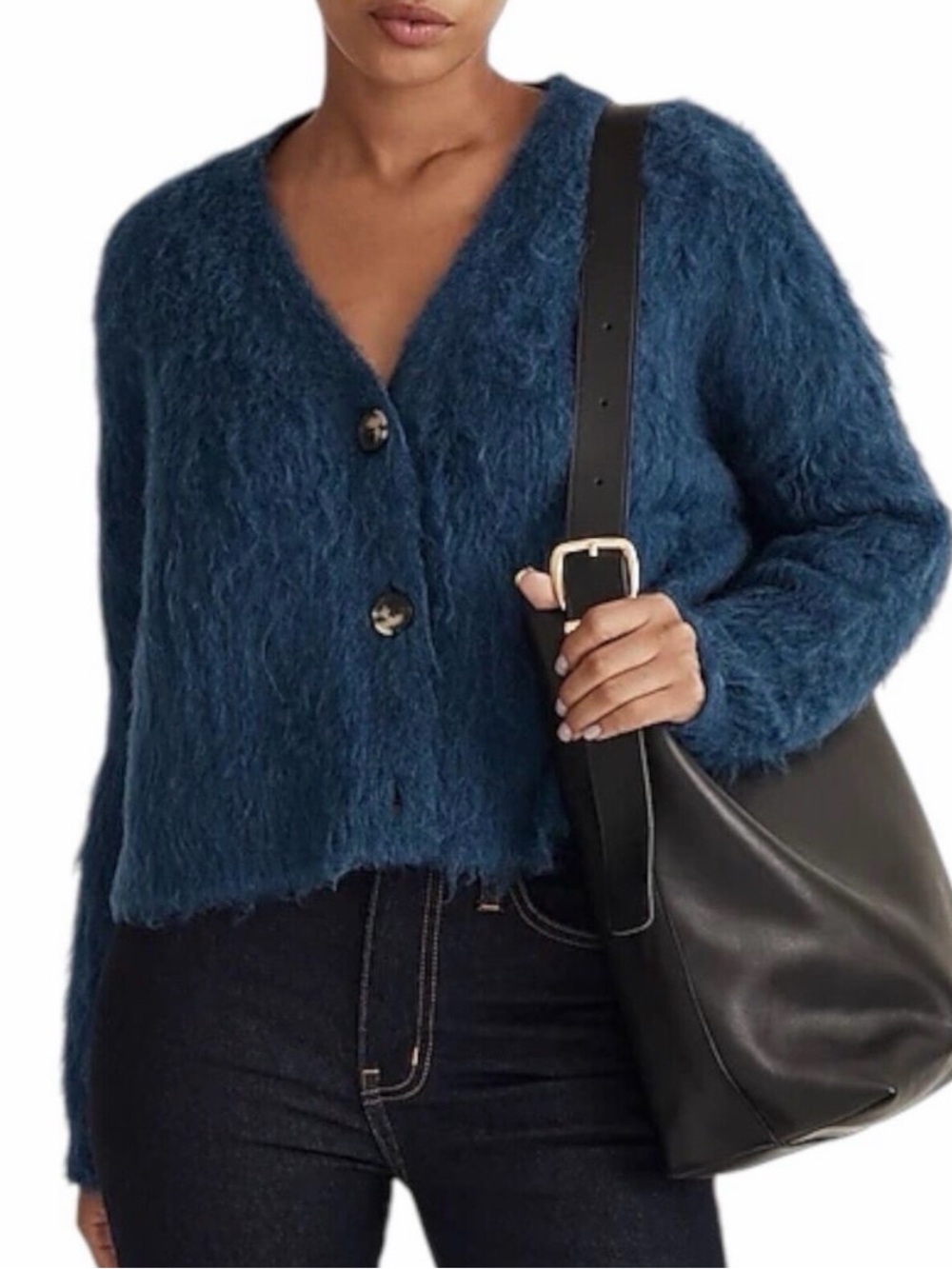 MADEWELL Sweater XS Blue Alpaca Blend Cardigan Brushed Yarn V-Neck Fuzzy NN011